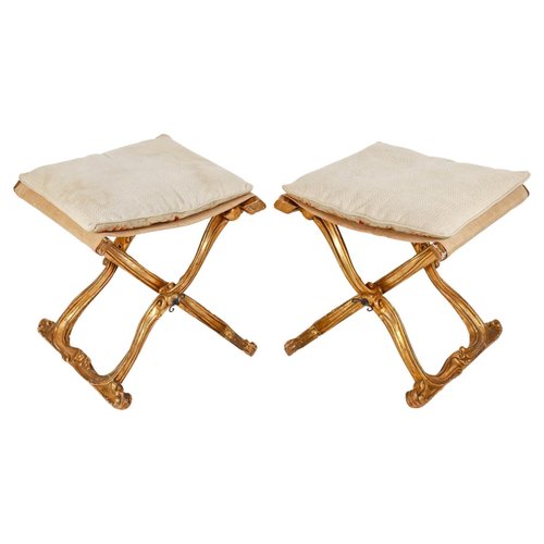 X Style Stool Set of Louis XV Style X-Shaped Stools, 19th Century for sale at Pamono