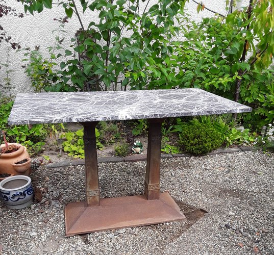 Antiker deutscher Jugendstil Gartentisch mit Marmorplatte, 1890er bei