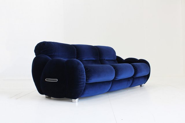 Vintage Italian Blue Velvet Sofa 1970s