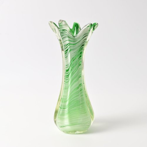 Vintage Murano Green Glass Vase from Fratelli Toso, 1960s for sale at