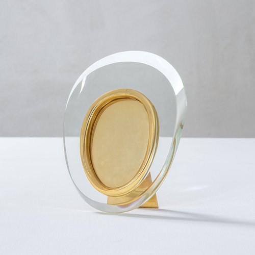 Oval Glass Picture Frame with Brass Support from Fontana Arte, 1950s
