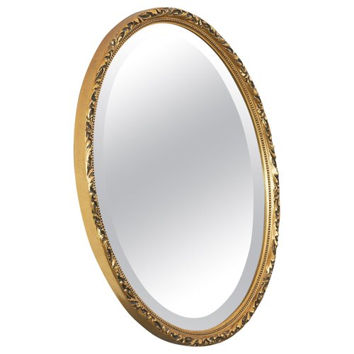 Oval Mirror in Gold Painted Wood, 1960s for sale at Pamono