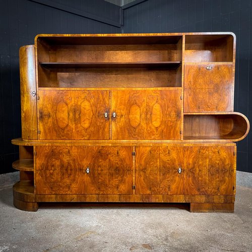 Art Deco Wall & Beverage in Mirrored Veneer, 1930s for