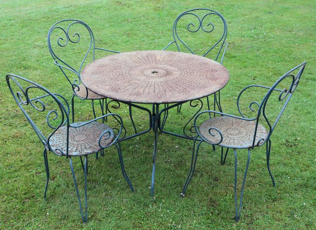 3-Teiliges Bistro-Set Garten - Schmiedeeisen Tisch Mit 2 Stühlen