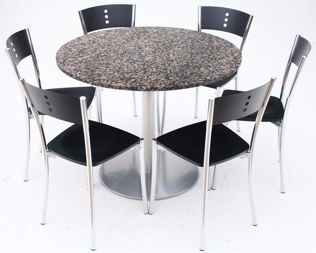 Vintage Granite Dining Table and Black Chrome Dining Chairs, 1990s, Set of 7 for sale at Pamono