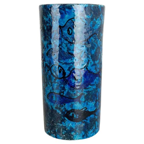 Ceramic Fish Vase in Rimini Blue attributed to Aldo Londi for Bitossi, Italy, 1960s for sale at