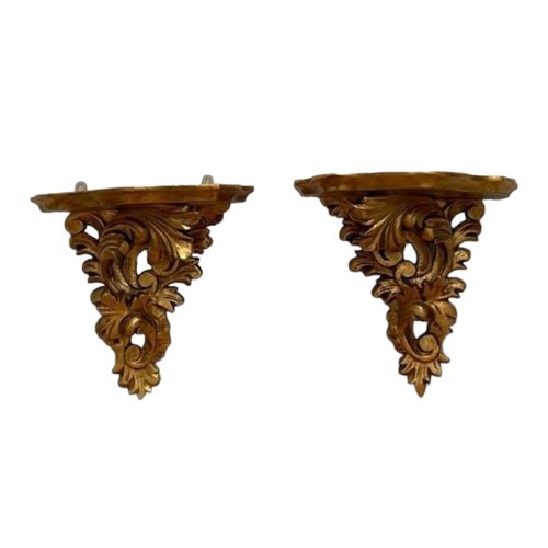 Carved Wooden and Gilded Wall Pedestals, Set of 2 for sale at Pamono