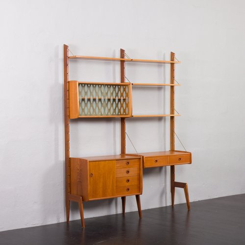 Scandinavian Freestanding Home Office Wall Unit with Desk by J
