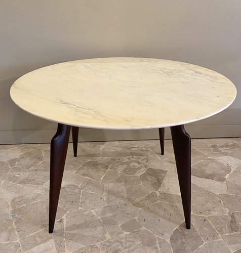 Base per tavolo in legno con ripiano in marmo verde Alpi, anni '50