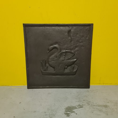 Plaque de Plaque en Fonte avec Cygne Entre Anches, France, 19ème Siècle