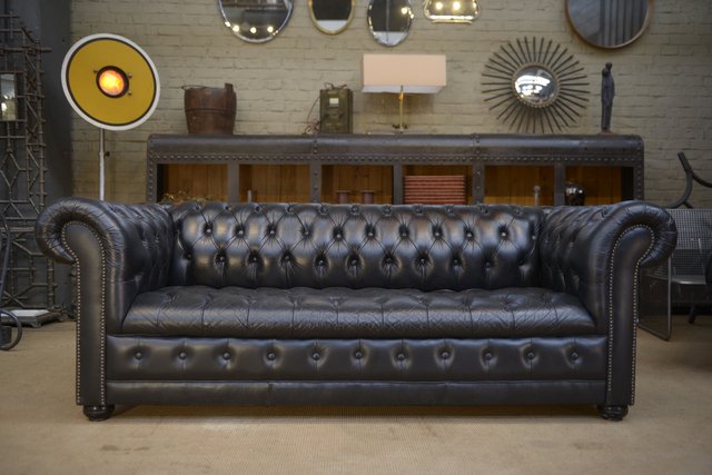 Vintage Chesterfield Sofa In Black 1980s For At Pamono