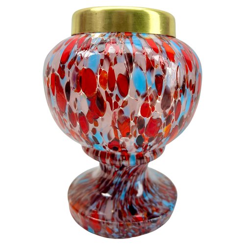Kralik Pique Fleurs Vase in Multi Color Decor with Grille, 1930s