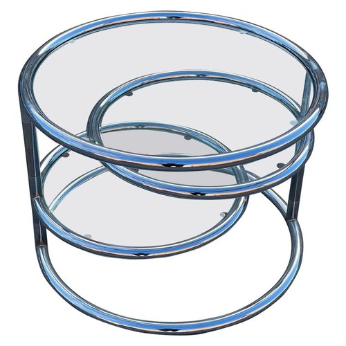 Vintage Italian Swivel Chrome and Glass Coffee Table by Milo Baughman, 1974
