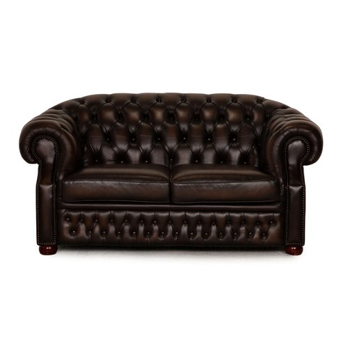 Centurion Chesterfield Leather Two Seater Brown Sofa Couch for sale at