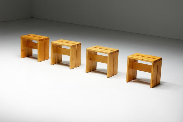 Stools attributed to Charlotte Perriand for Les Arcs, France