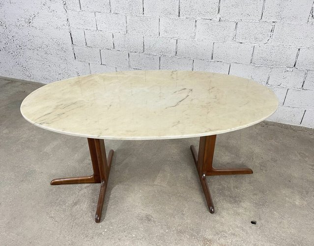 Tavolino da salotto design anni '60 con piano in Marmo di Carrara Calacatta