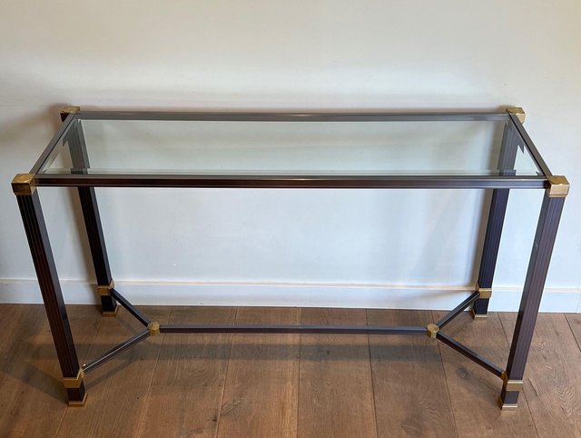 Table D'appoint Roulante Pierre Vandel, Aluminium Laqué Rouge Bordeaux Et Verre Fumé, 75x40x50 Cm