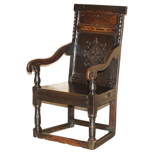 furniture styles jacobean chairs 17th century 17th Century English Jacobean Hand Carved Oak Armchair with Tudor Panelling  for sale at Pamono