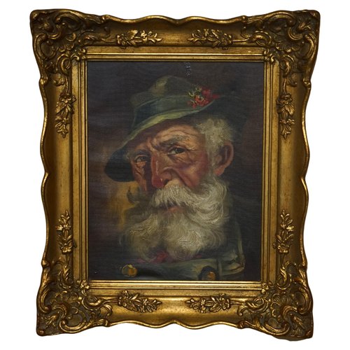 Portrait D'homme Au Chapeau Huile Sur Toile Début XXe - Tableau Ancien Avec Craquelures