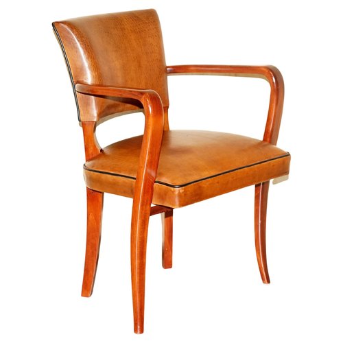 Art Deco Brown Leather Office Desk Chair Sculpted Frame from Ralph Lauren  for sale at Pamono