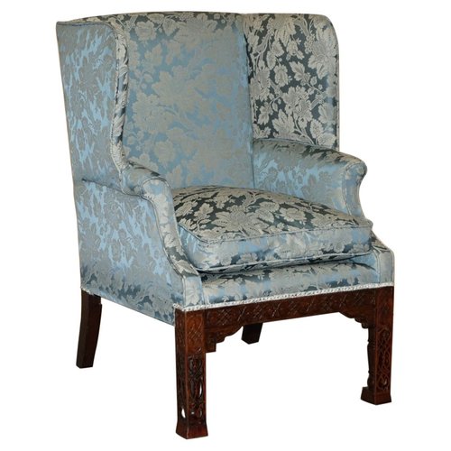 Thomas Chippendale Hand Carved Wingback Armchair 1820s for sale