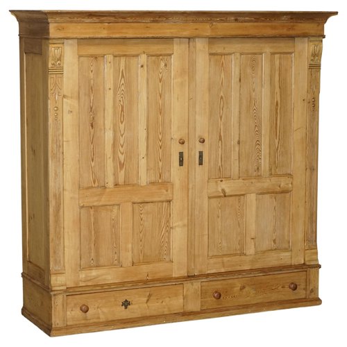 Vintage Swedish Hand Carved Pine Wardrobe for sale at Pamono
