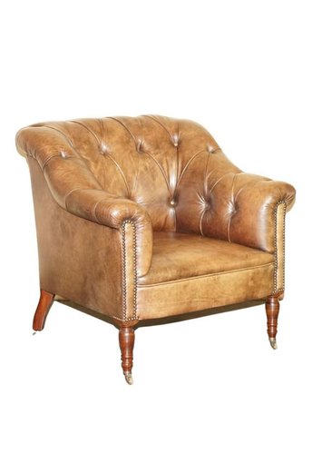 Brown Leather Chesterfield Armchair from George Smith for sale at Pamono