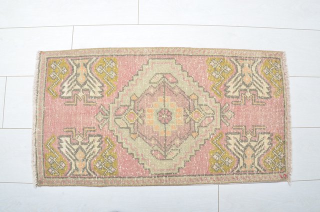 Turkish Handmadefaded Wool Small Rug, 1960s for sale at Pamono