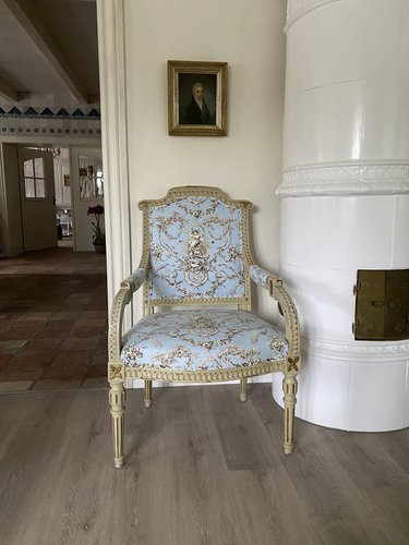 Fauteuil avec Tissu Toile de Jouy, 1890s en vente sur Pamono