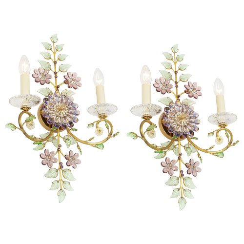 Gilded Crystal Flowers Wall Lamp from Palwa, 1970s, Set of 2 for sale at  Pamono
