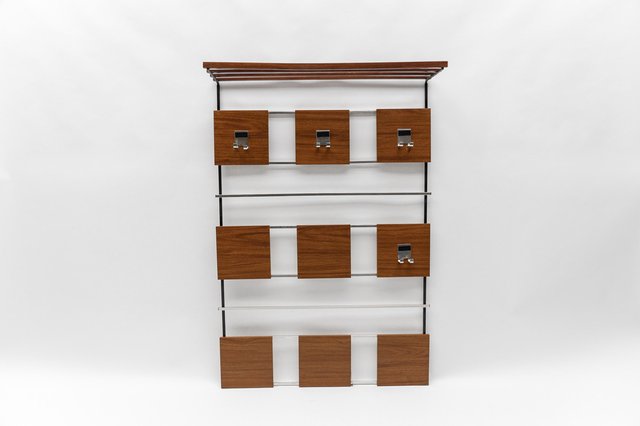Walnut Wall Coat Rack with Chrome Hooks 1960s for sale at Pamono