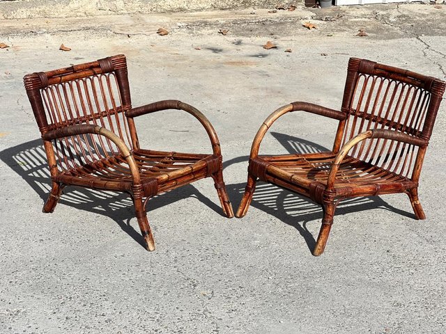 Italian Bamboo and Rattan Chair 1970 Set of 2 for sale at Pamono