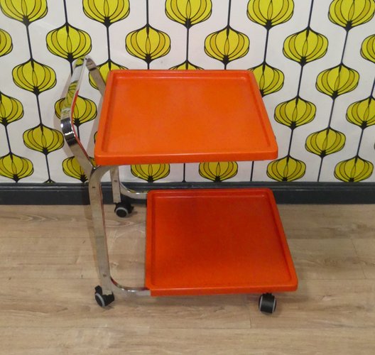 Bar Car Side Table in Orange Plastic & Chrome, 1970s for sale at Pamono