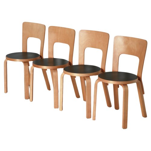 Vintage Model 66 Chairs in Laminated Birch by Alvar Aalto for