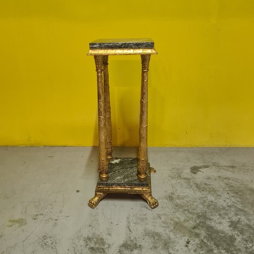 Swedish Gold Stucco & Marble Plant Stand or Sculpture Pedestal, 1900s