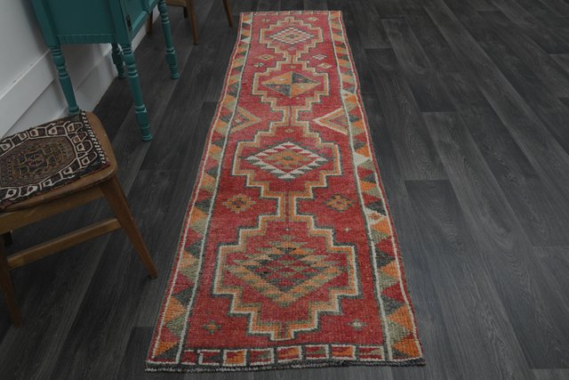 Turkish Pink Orange Runner Rug, 1960s for sale at Pamono