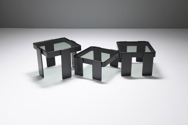 Set 2 Tavolini Ad Incastro Industrial Con Piano Legno - Salvaspazio Per Soggiorno O Salotto - Foto 8