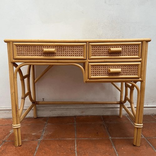Vintage Cane Dressing Table with 3 Drawers for sale at Pamono