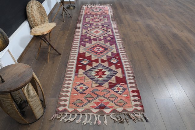 Turkish Farmhouse Purple & Orange Runner Rug, 1960s for sale at Pamono
