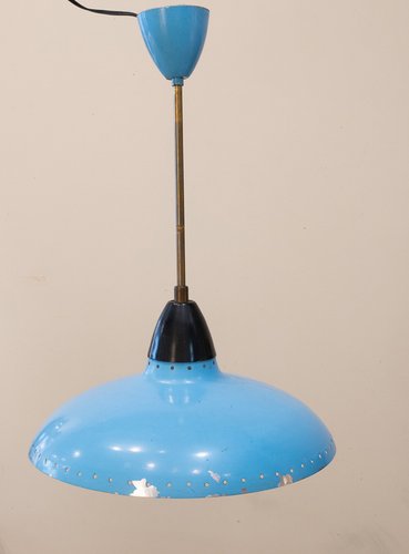 Mid-Century Metallic Roof Lamp Lacquered in Intense Blue, 1950s