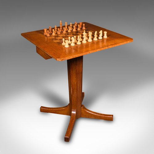 Vintage Wooden Chess Table With Chess Pieces, 1950-1960s for sale at Pamono