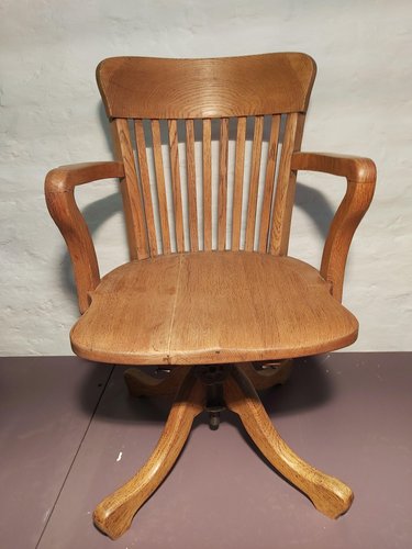Mid Century American Office Chair in Oak with Cast Iron Base for