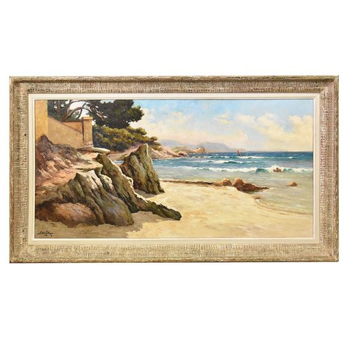 Luigi Lanza, Cote d'Azur Seascape, Early 20th Century, Oil