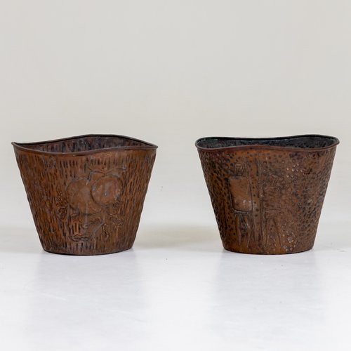 Vintage Italian Copper Plant Pots, Set of 2