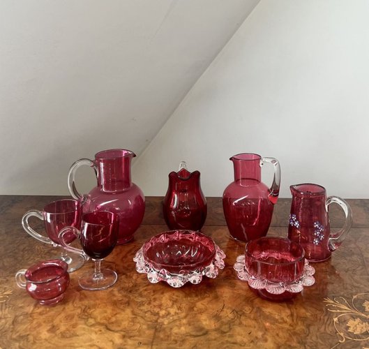 VICTORIAN GLASS セット　アンティーク Antique Victorian Cranberry Glasses, 1880, Set of 18 for sale at