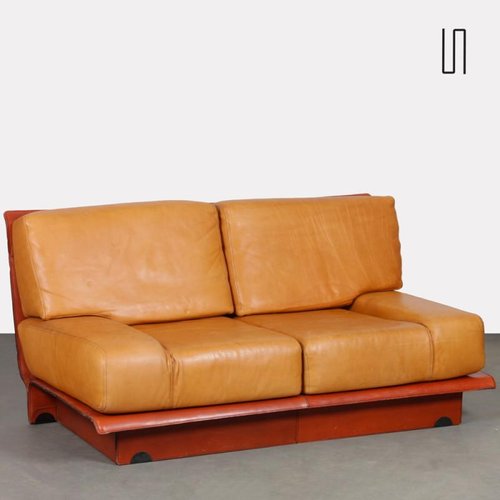 Vintage TwoSeater Leather Sofa by Gérard Guermonprez, 1970s for sale