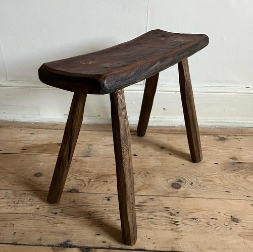 Petit Tabouret Repose-pied En Bois Massif - Style Rustique Vintage 60-70