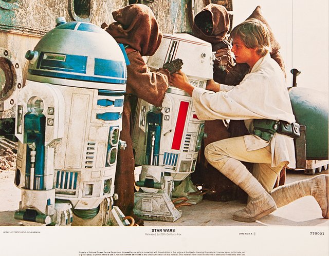 Original Vintage Star Wars Lobby Card mit Luke Skywalker, R2D2