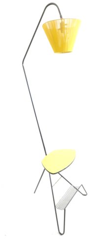 Mid Century Yellow Floor Lamp With Tray And Magazine Holder 1950s