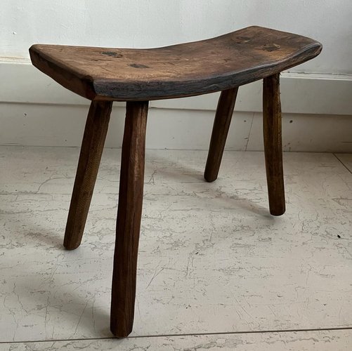 Hungarian Rustic Milking Stool with Curved Seat for sale at Pamono
